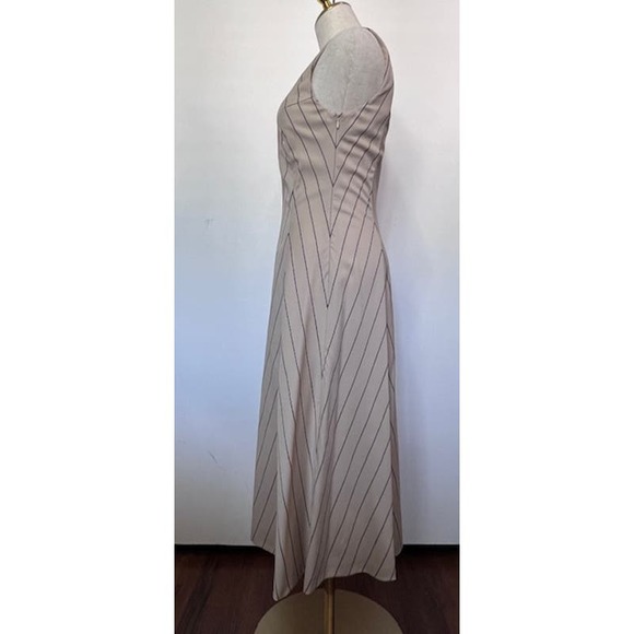 VINTAGE Rare Y2K 2001 MIGUEL ADROVER Striped Creme Navy Dress US 8 - Picture 6 of 12